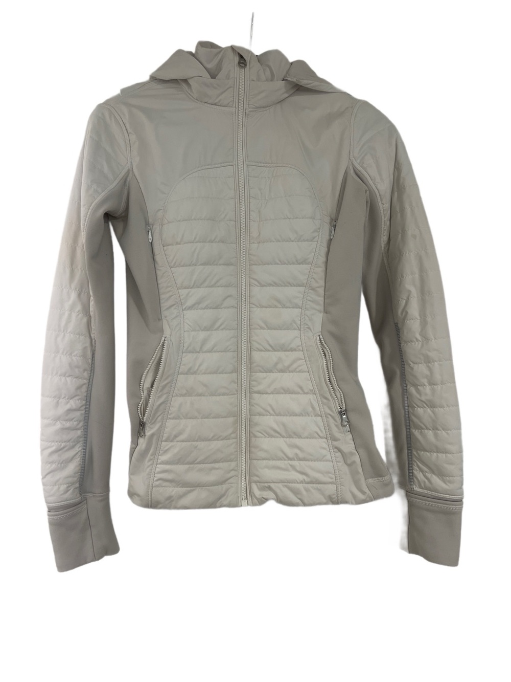 White/ Taupe Quilted Hooded Women's Jacket